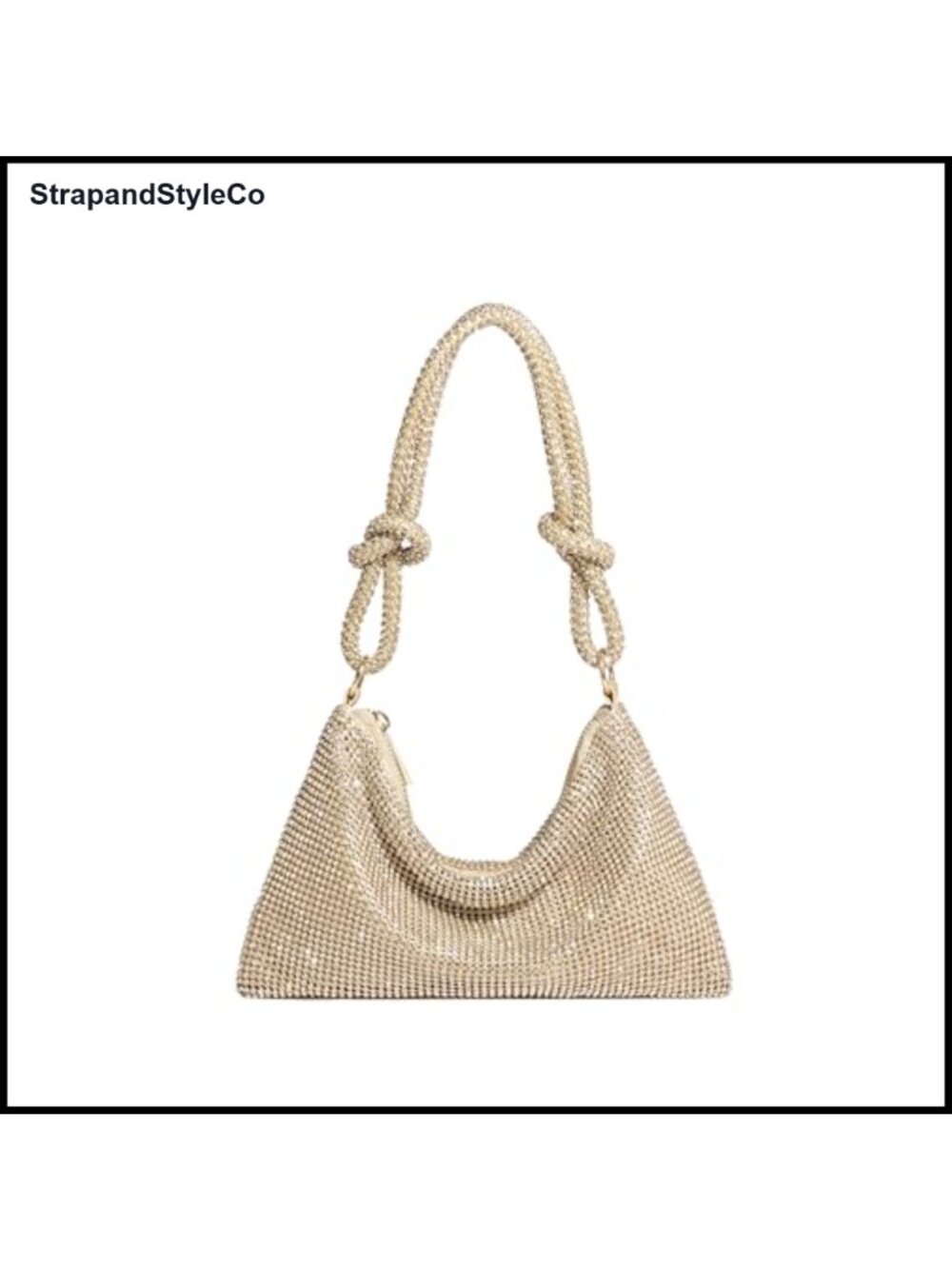 Rhinestone Clutch Evening Bag Knotted Strap Zipper Dressy Handbag